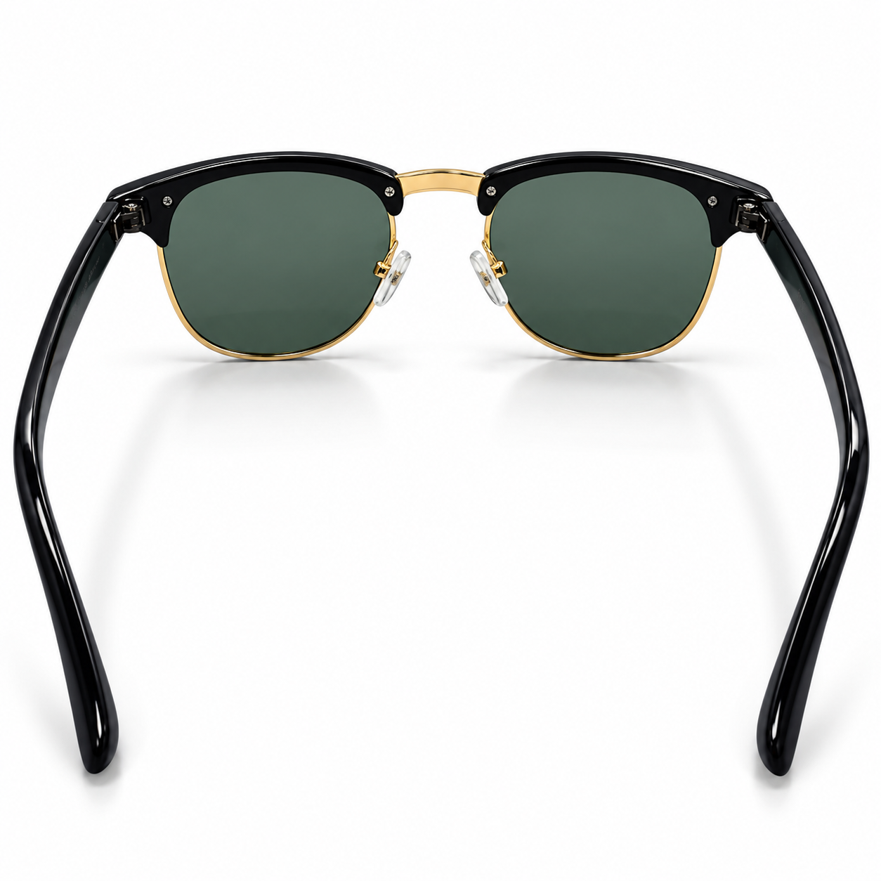 Unisex Clubmaster Browline Sunglasses for Men & Women | Black & Gold-Tone Frame with Dark Green Lenses | Retro Vintage Fashion Eyewear - Image 4