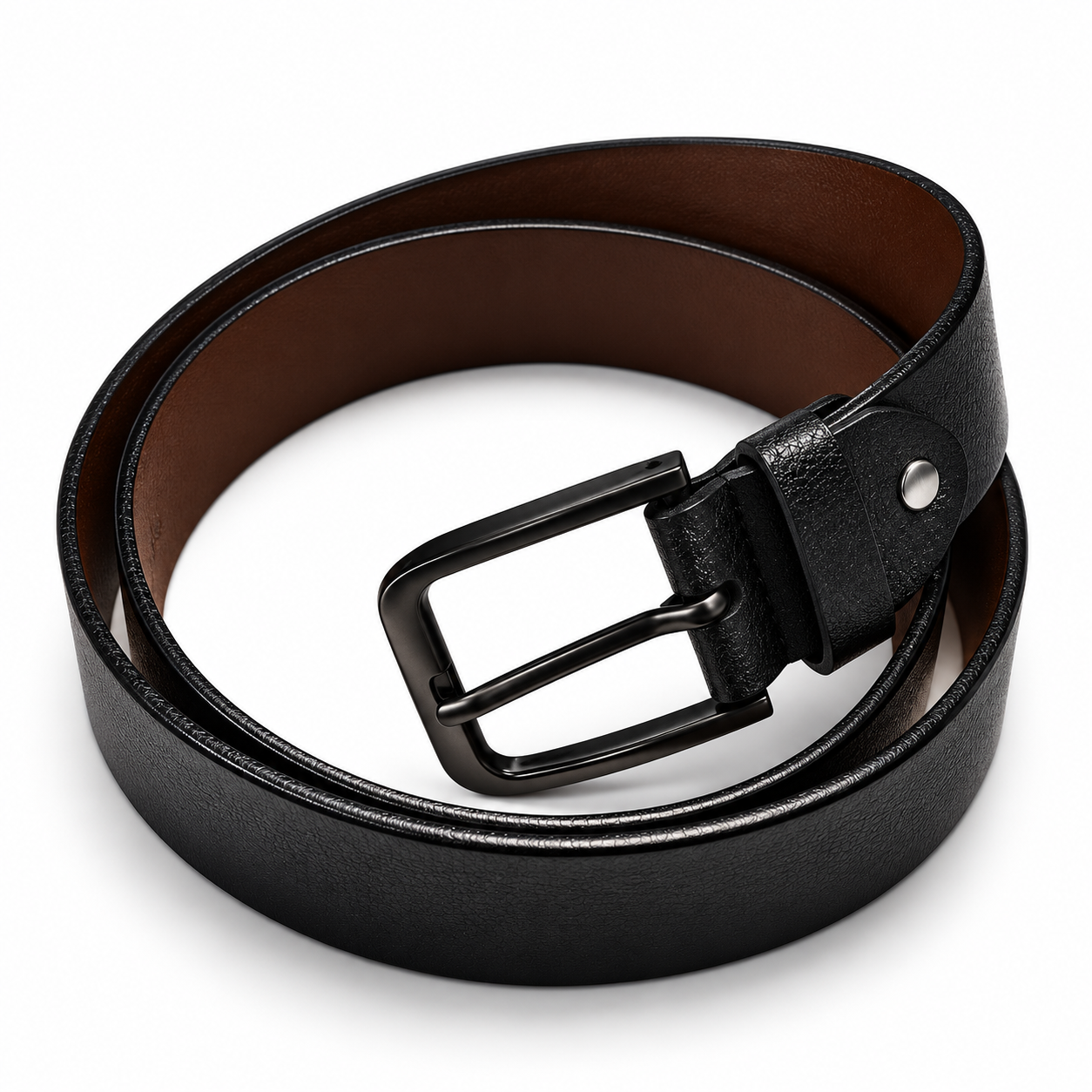Classic Black Textured Men's Belt with Metal Pin Buckle | Brown Inner Finish | Stylish Formal & Casual Waist Belt for Men - Image 11