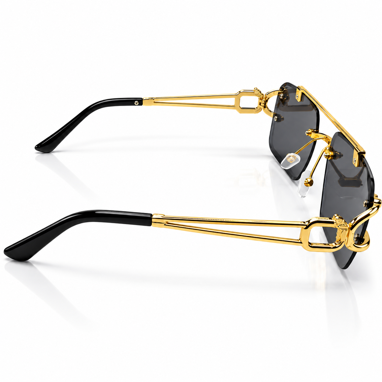 Unisex Luxury Rimless Sunglasses for Men & Women | Gold-Tone Metal Frame with Dark Smoke Lenses | Decorative Side Design | Premium Fashion Eyewear - Image 3