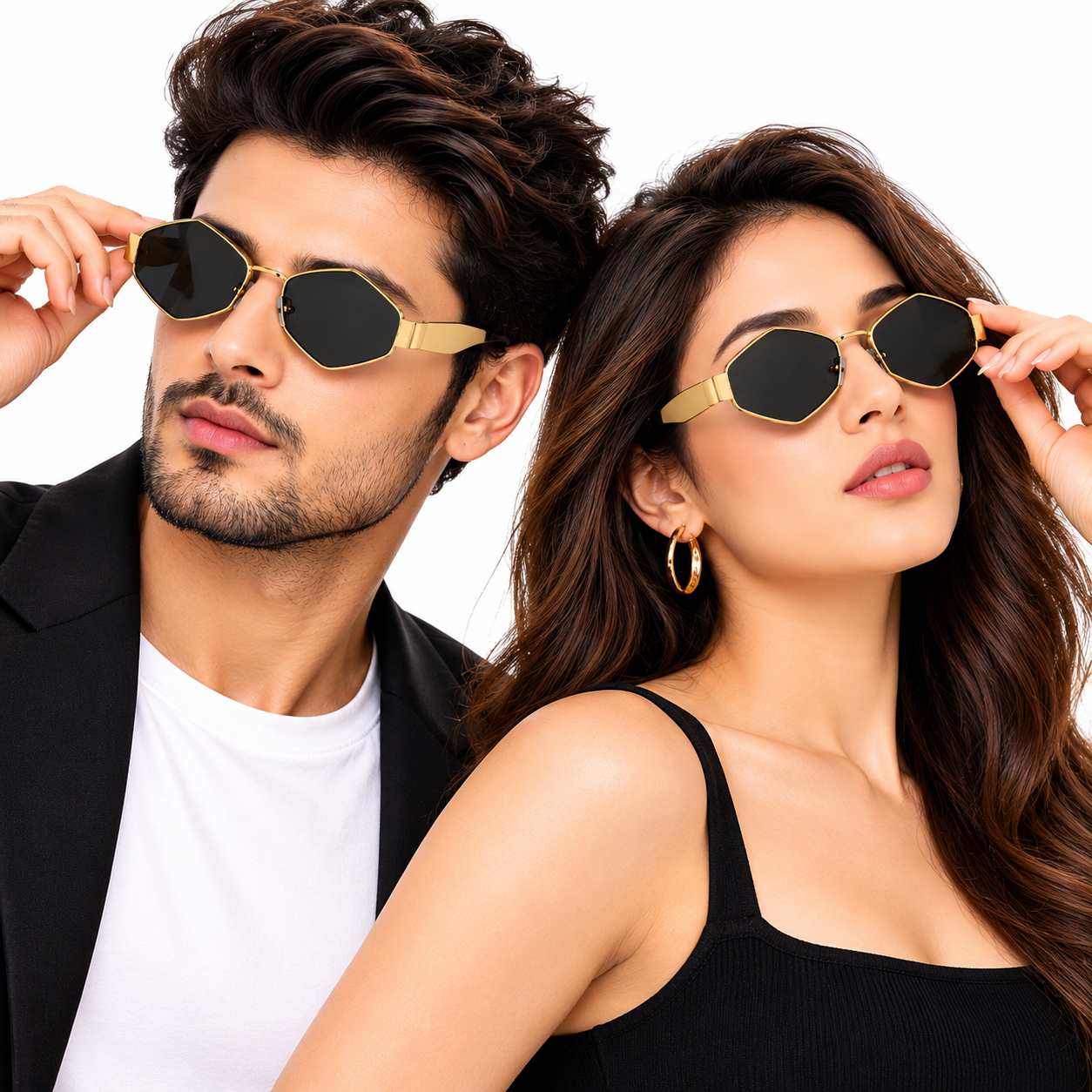 Unisex Geometric Hexagon Sunglasses for Men & Women | Gold-Tone Metal Frame with Dark Smoke Lenses | Retro Fashion Eyewear for Casual, Travel & Party Wear - Image 7