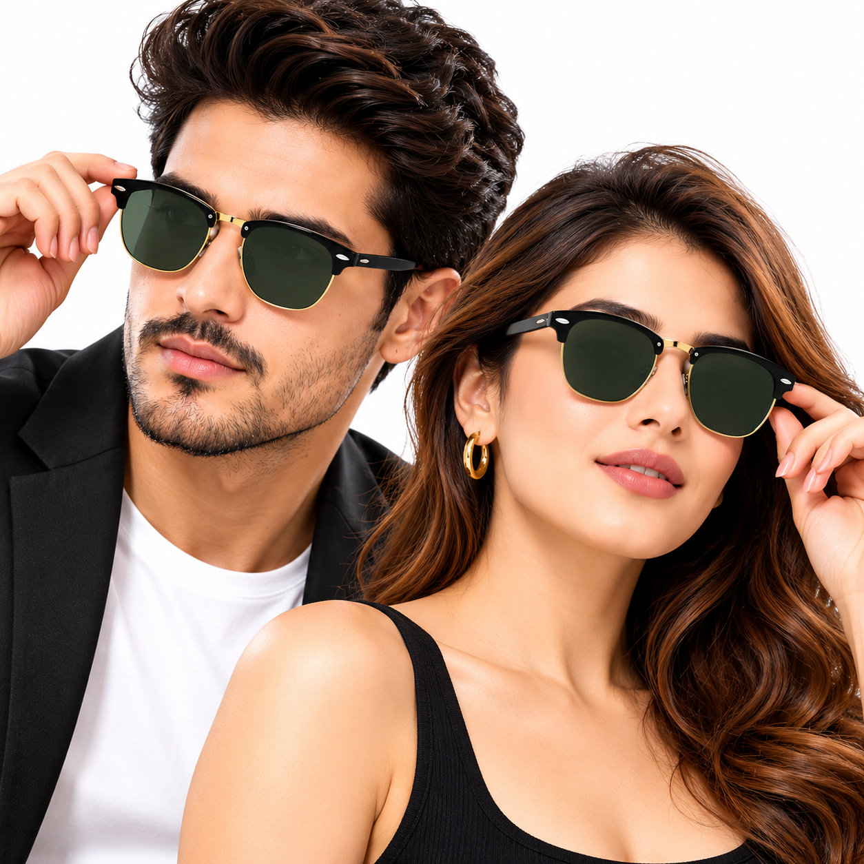 Unisex Clubmaster Browline Sunglasses for Men & Women | Black & Gold-Tone Frame with Dark Green Lenses | Retro Vintage Fashion Eyewear - Image 7