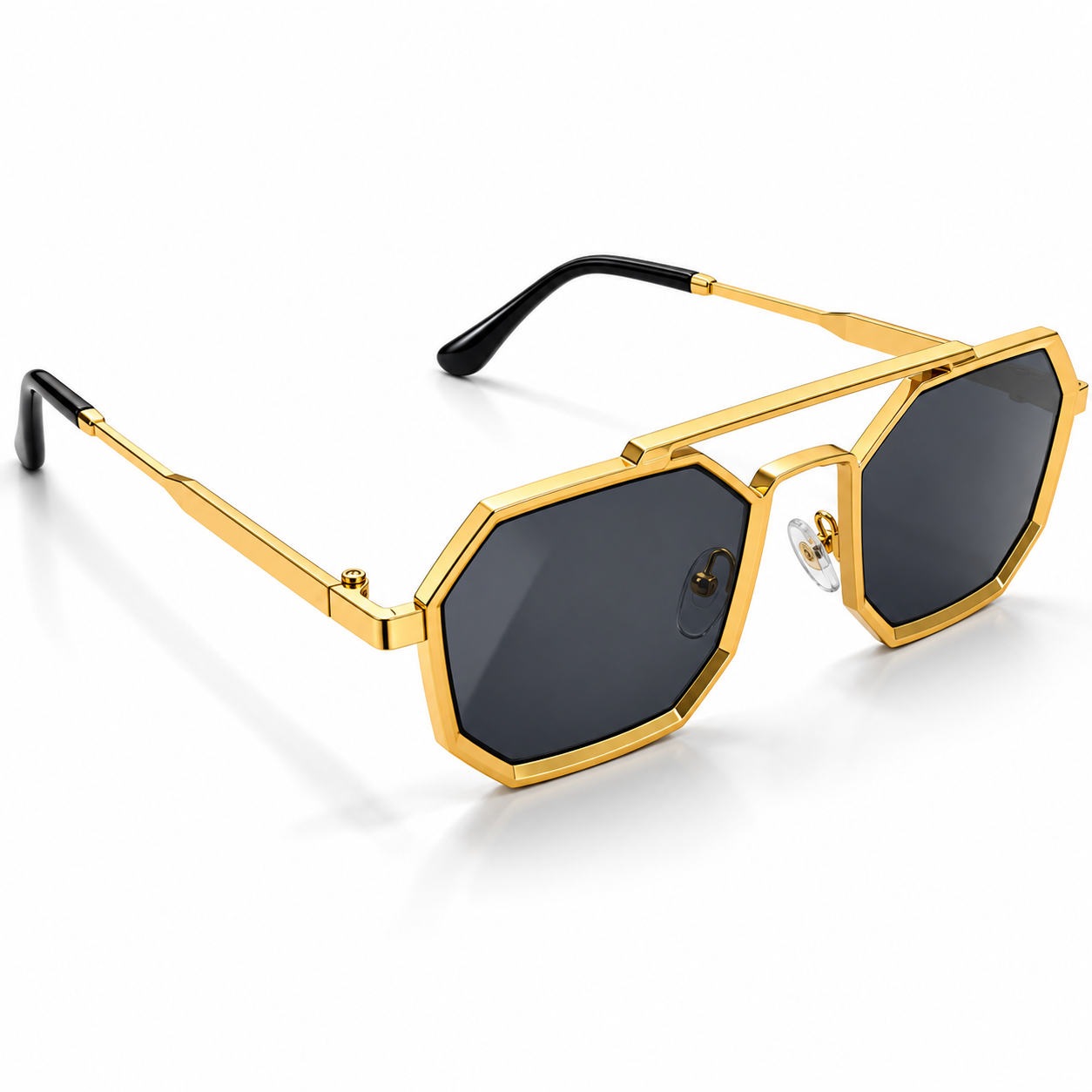 Unisex Geometric Octagon Sunglasses for Men & Women | Gold-Tone Frame with Dark Smoke Lenses | Bold Retro Streetwear Fashion Eyewear - Image 2