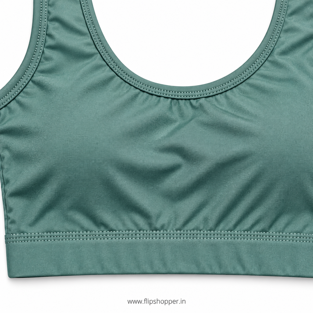 Girls Soft Stretch Sports Bra with Wide Shoulder Straps, Scoop Neck & Comfortable Fit for Everyday Wear – Sage Green - Image 5
