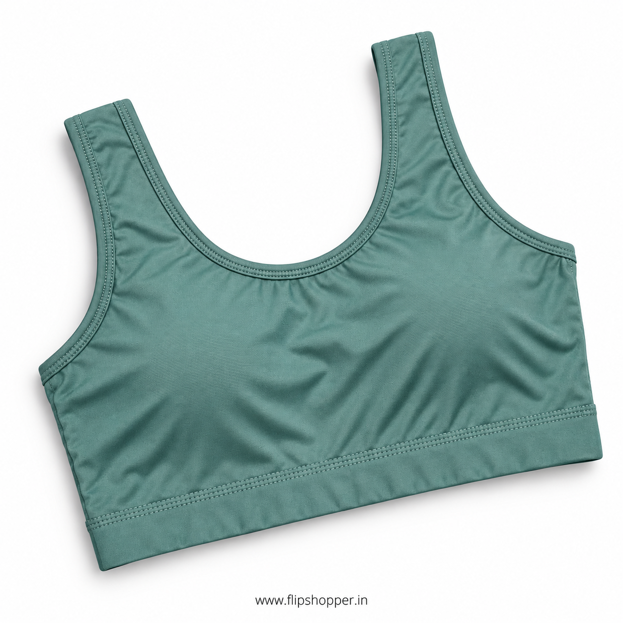Girls Soft Stretch Sports Bra with Wide Shoulder Straps, Scoop Neck & Comfortable Fit for Everyday Wear – Sage Green - Image 4