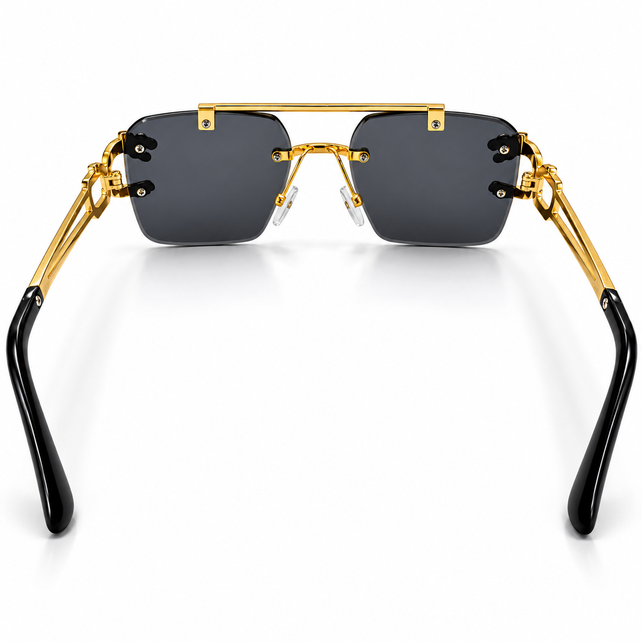Unisex Luxury Rimless Sunglasses for Men & Women | Gold-Tone Metal Frame with Dark Smoke Lenses | Decorative Side Design | Premium Fashion Eyewear - Image 4