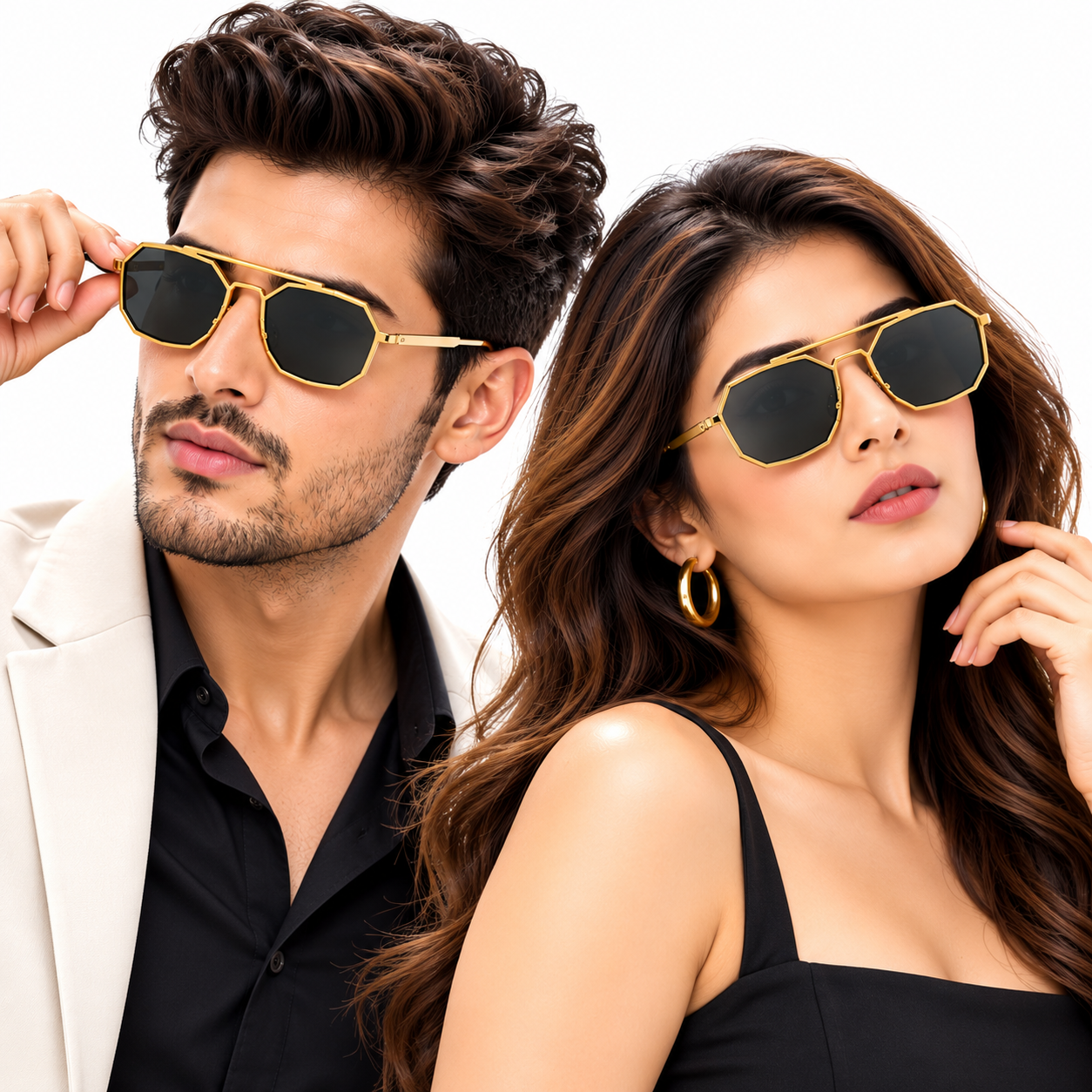 Unisex Geometric Octagon Sunglasses for Men & Women | Gold-Tone Frame with Dark Smoke Lenses | Bold Retro Streetwear Fashion Eyewear - Image 7