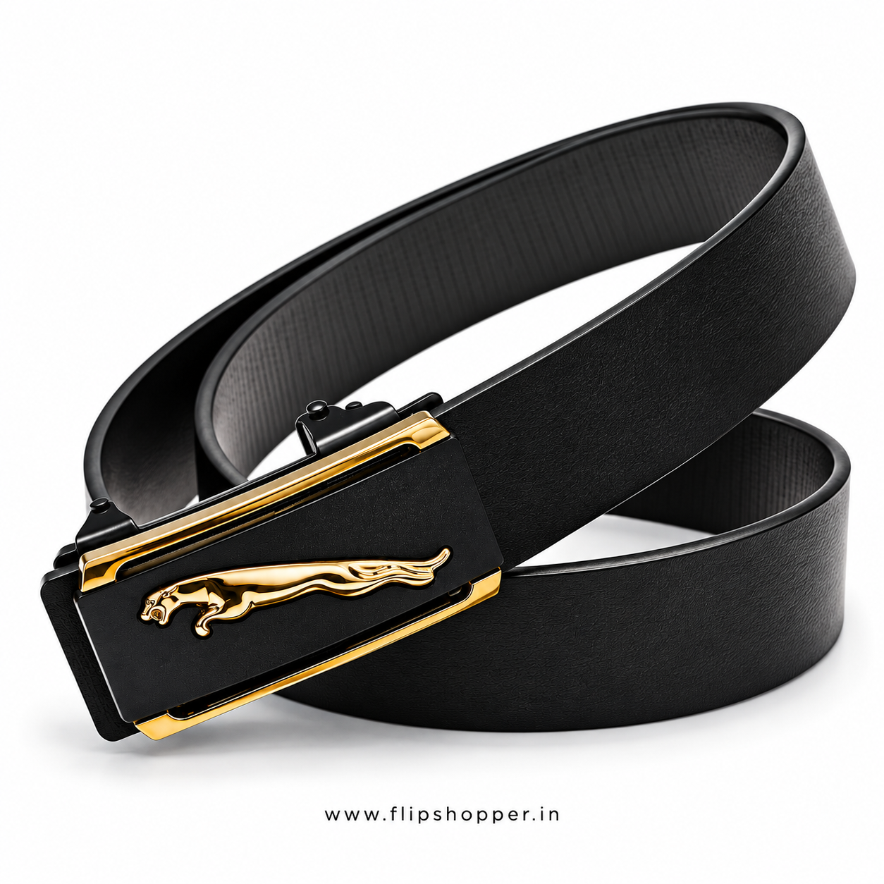 Premium Men's Black Automatic Ratchet Belt with Gold-Tone Leaping Cat Buckle | Textured Leather-Look Strap | Micro-Adjustable Waist Belt for Formal, Office & Casual Wear - Image 8