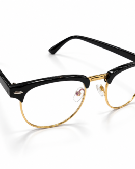 Unisex Black & Gold Browline Eyeglasses for Men & Women | Clear Lens Semi-Rimless Full-Style Frame | Classic Clubmaster Fashion Eyewear