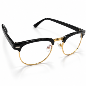 Unisex Black & Gold Browline Eyeglasses for Men & Women | Clear Lens Semi-Rimless Full-Style Frame | Classic Clubmaster Fashion Eyewear