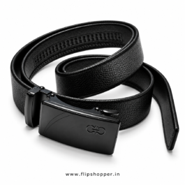 Men’s Premium Black Automatic Ratchet Belt with Textured Strap & Stylish Metal Buckle | Micro-Adjustable Waist Belt for Formal, Office & Casual Wear
