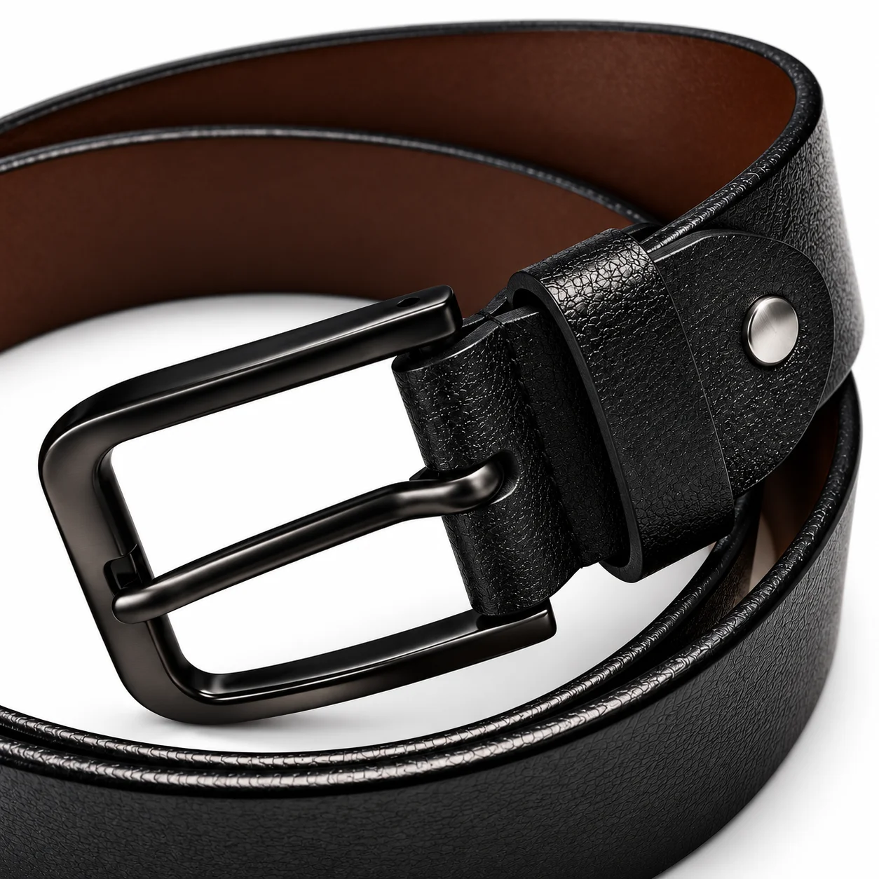 Classic Black Textured Men’s Belt with Metal Pin Buckle | Brown Inner Finish | Stylish Formal & Casual Waist Belt for Men